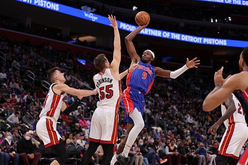 Jerami Grant (#9) in action during Miami Heat vs Detroit Pistons