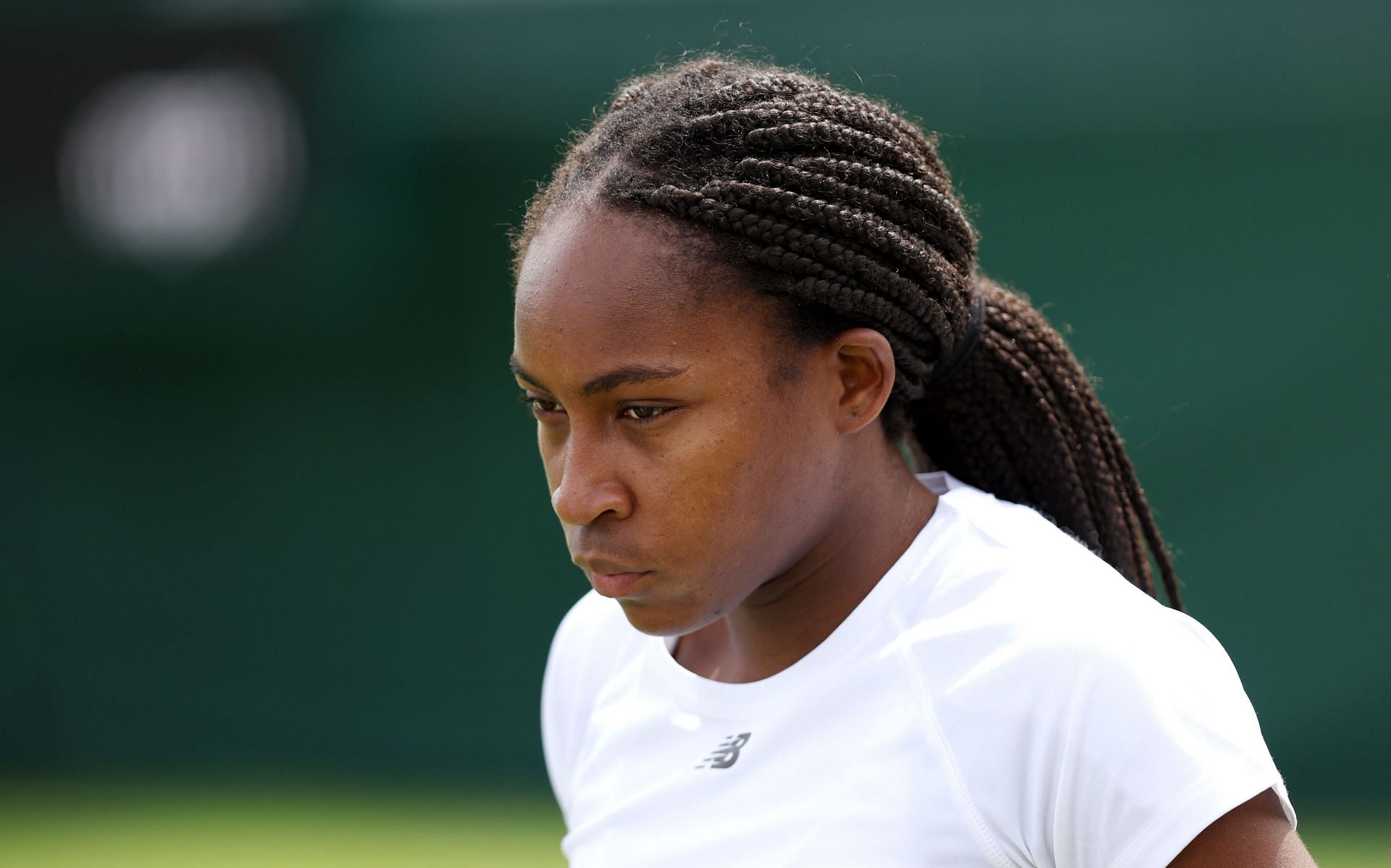 Coco Gauff looks on during a practice session