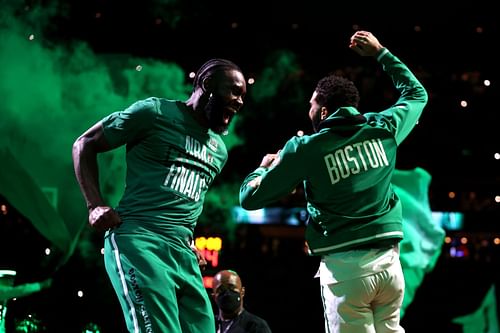 Jaylen Brown and Jayson Tatum at the team introduction