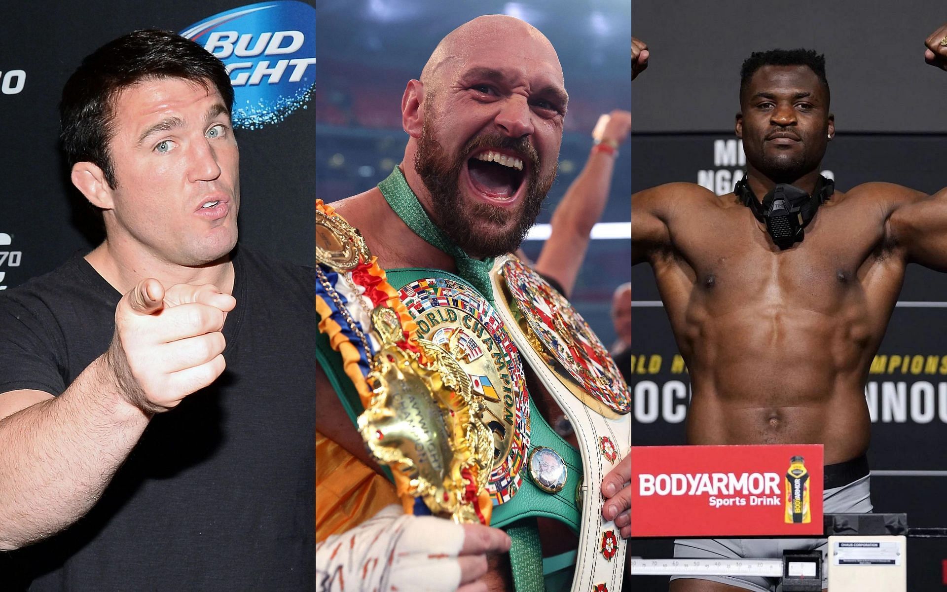 Chael Sonnen (left), Tyson Fury (center), and Francis Ngannou (right) [Images courtesy of Getty]