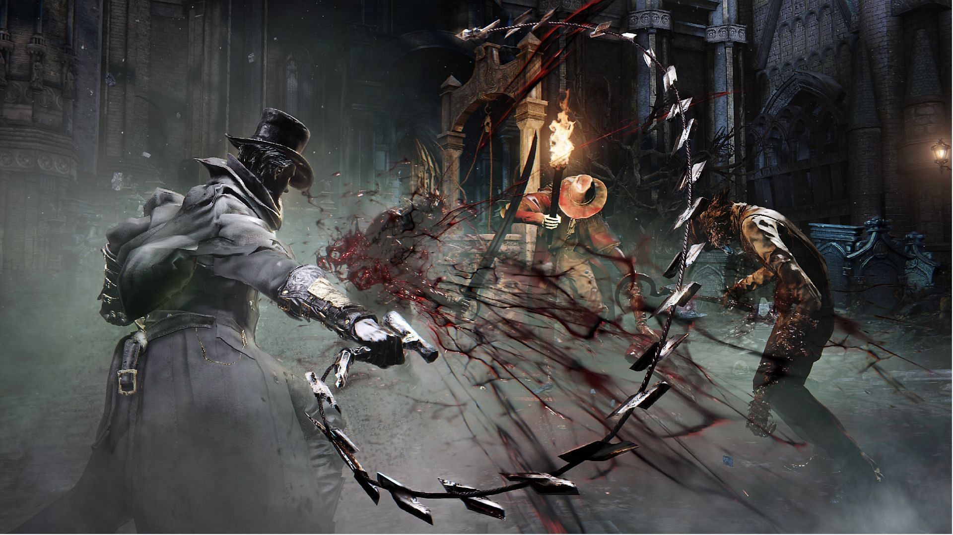 The Hunter wields the Threaded Cane in battle (Image via FromSoftware)