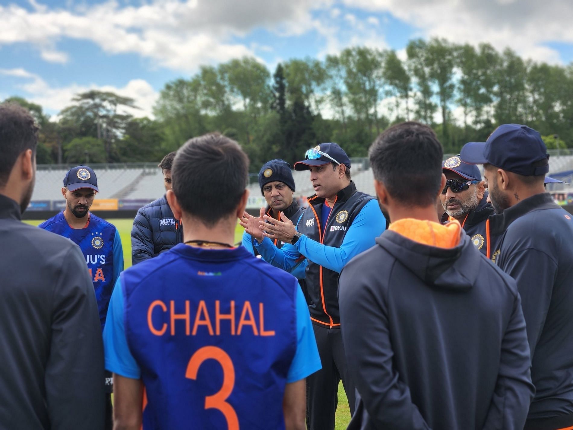 VVS Laxman addresses the players. Pic: BCCI