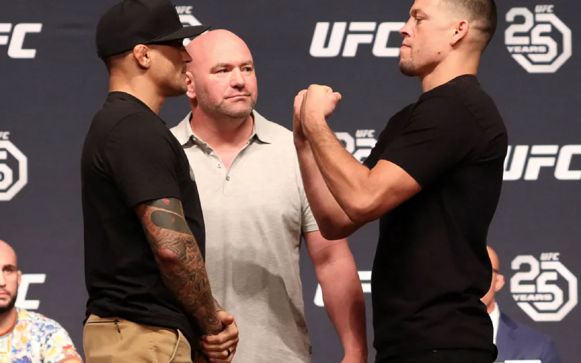 Dustin Poirier and Nate Diaz at the UFC 230 pre-fight press conference