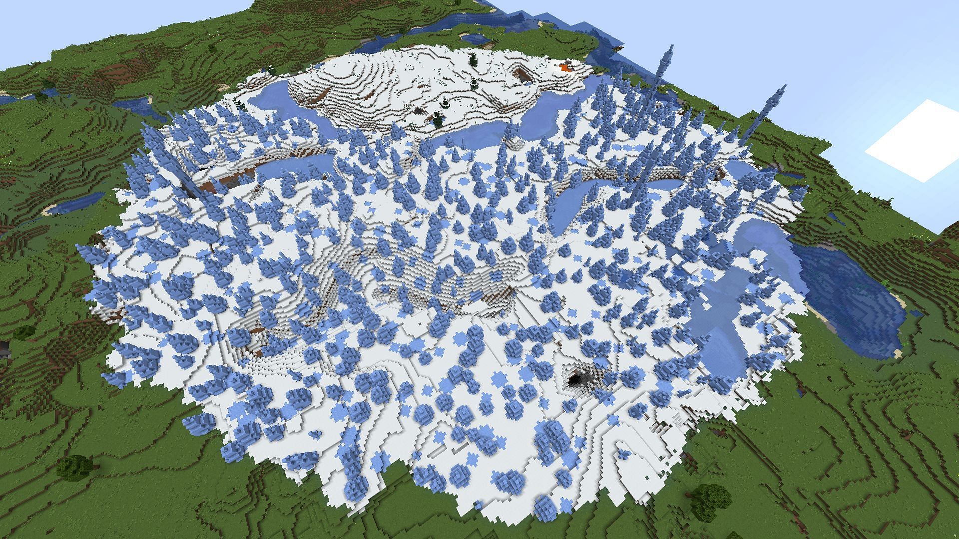 The isolated ice spikes biome at spawn (Image via Minecraft)