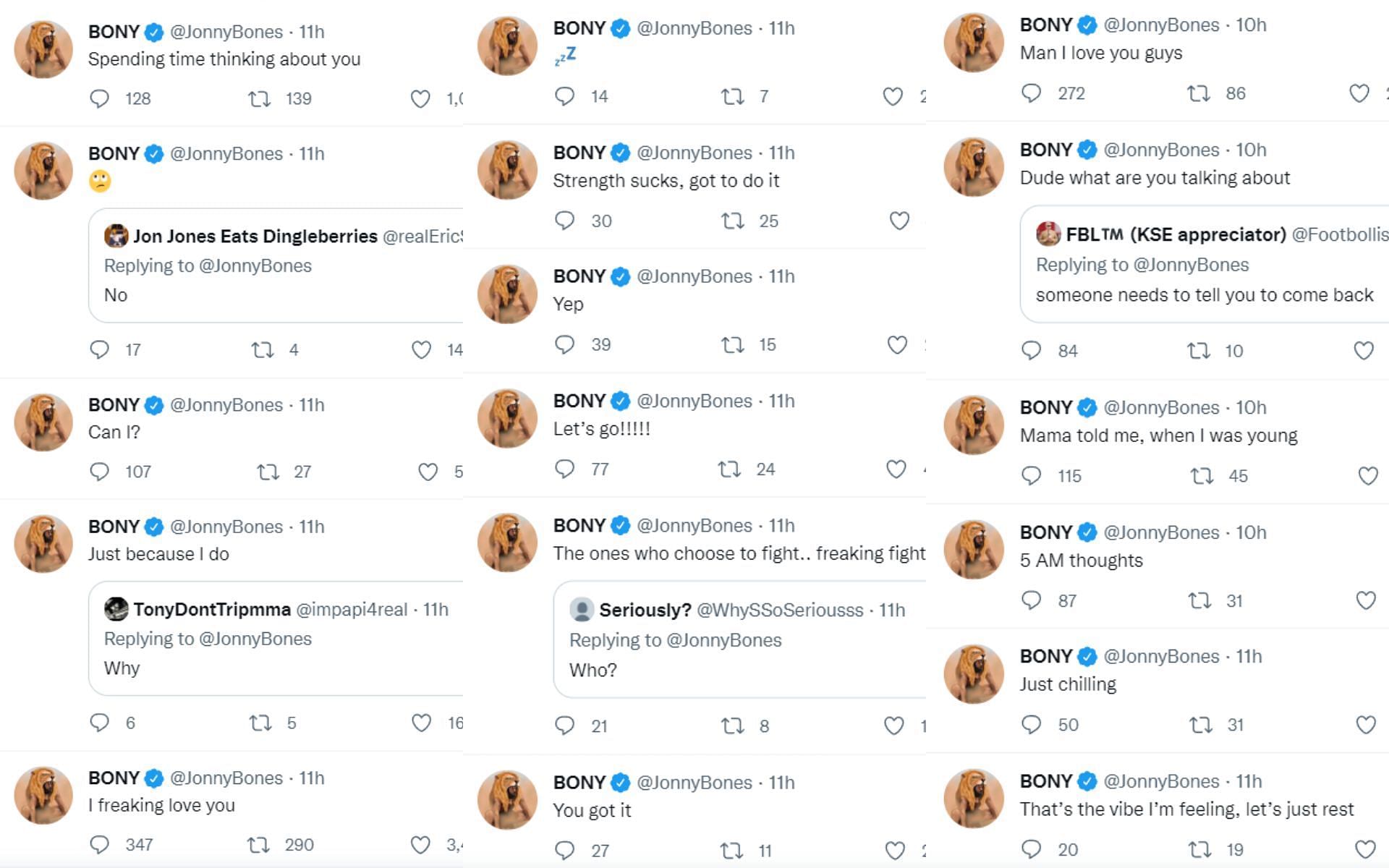 Screenshots of Jon Jones' series of tweets