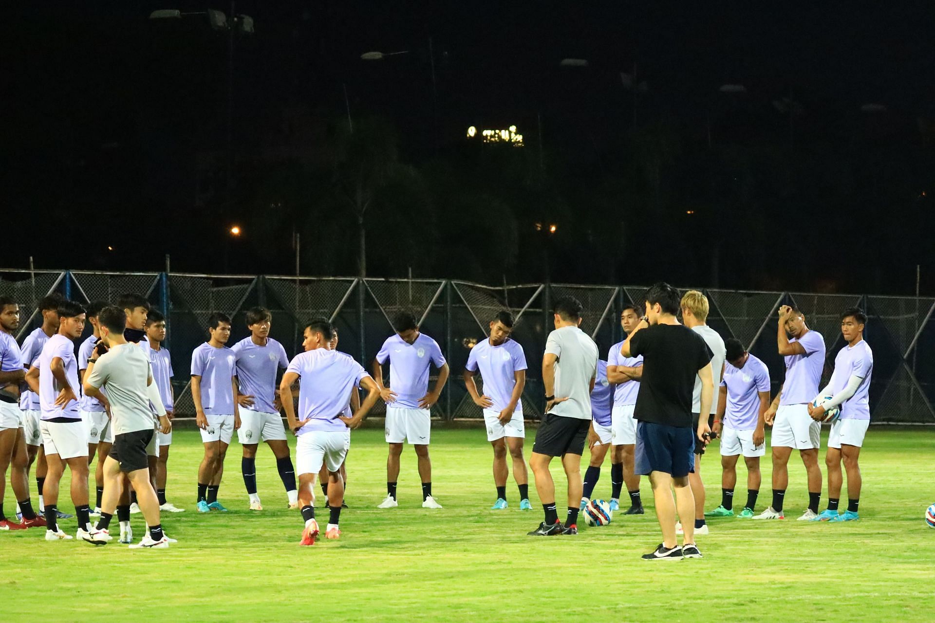 Cambodian players during their final training session ahead of the India clash. (Image Courtesy: AIFF Media)