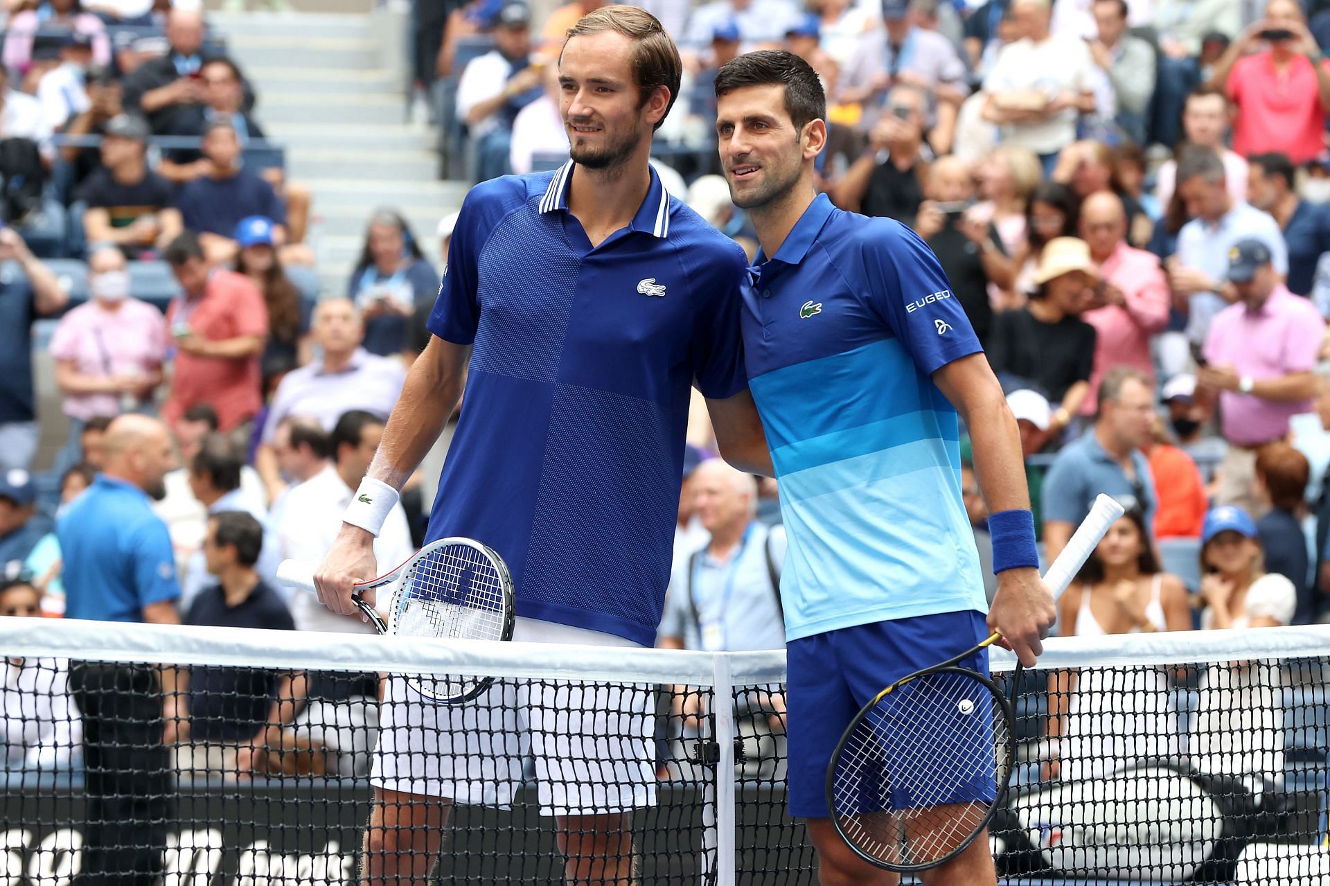 Daniil Medvedev and Novak Djokovic at the 2021 US Open.