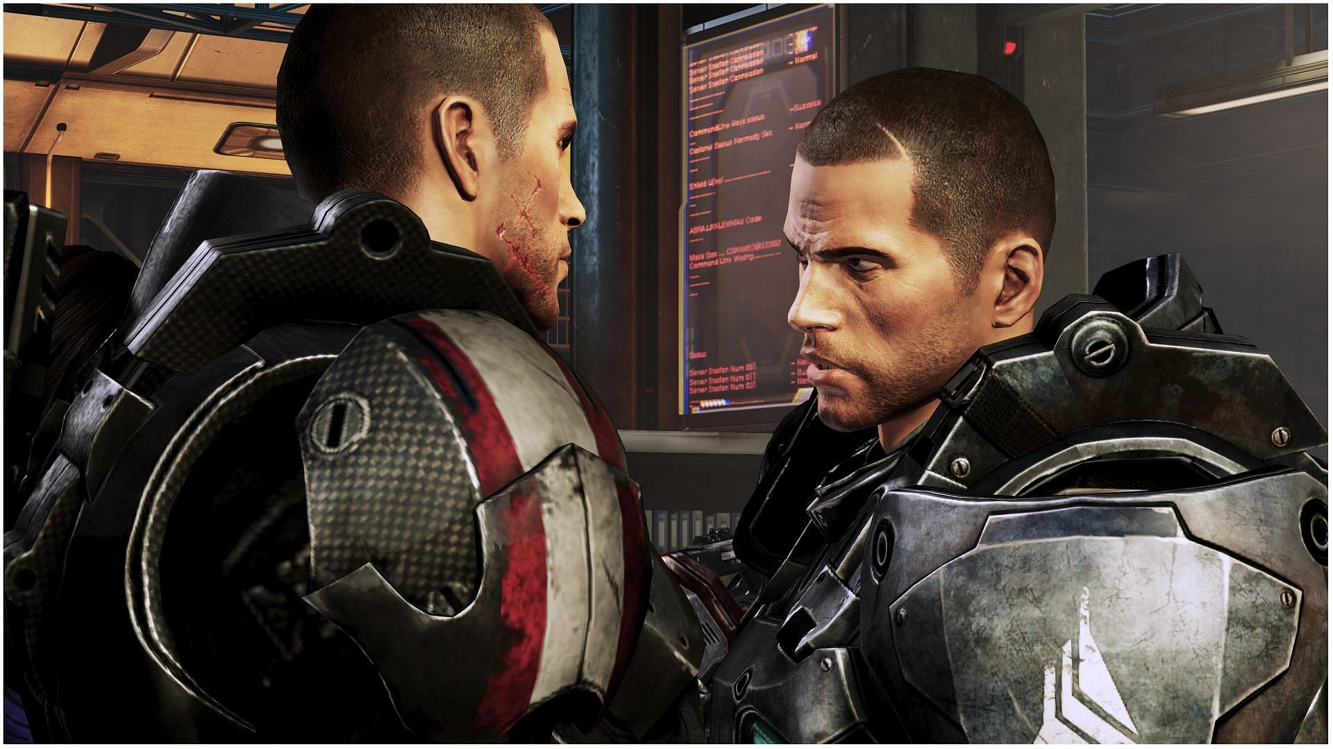 Shepard faces his clone in the third Mass Effect video game (Image via BioWare)