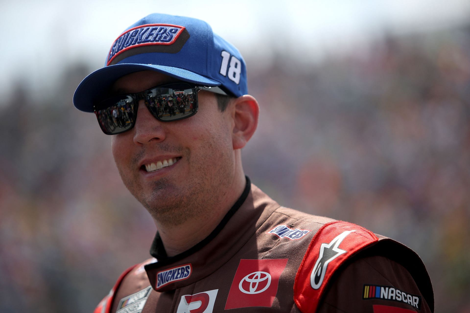 Kyle Busch waits on the grid before the NASCAR Cup Series Enjoy Illinois 300 at WWT Raceway