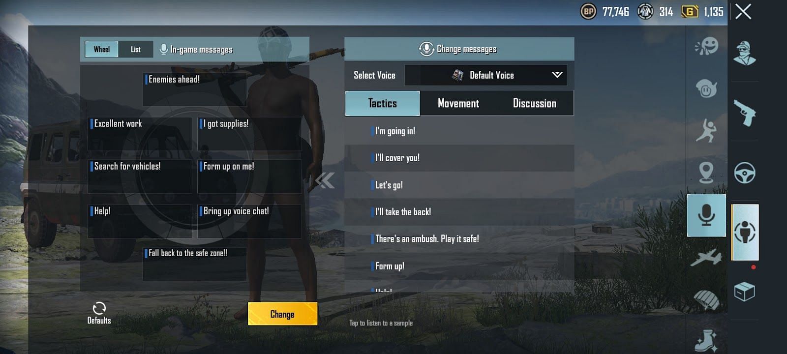 Players can change their in-game voice using the Inventory (Image via Krafton)