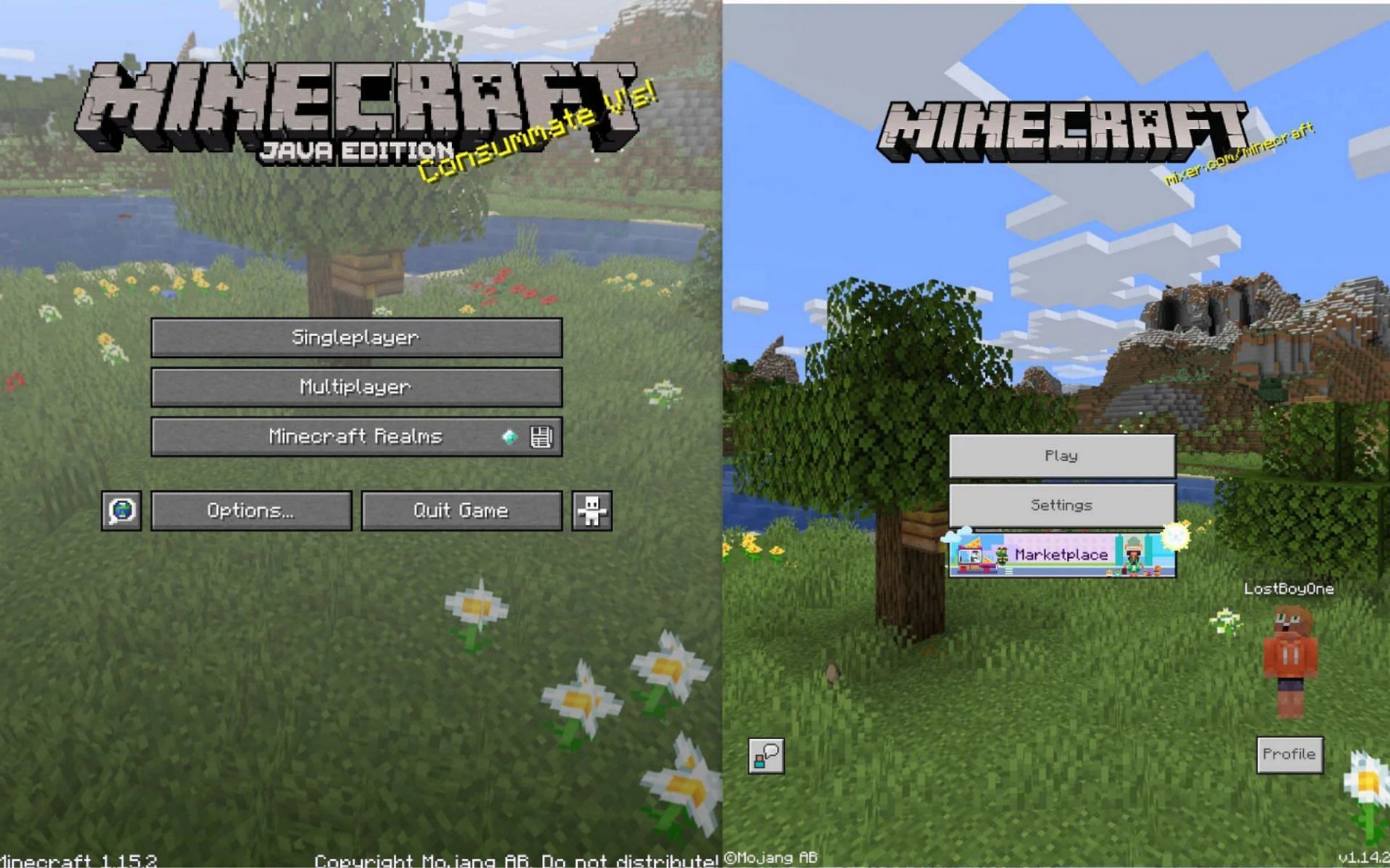 The Minecraft Java and Bedrock menu screens (Image via Minecraft)