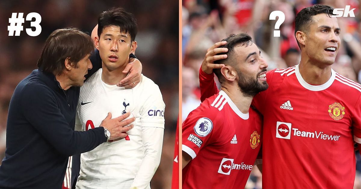 Tottenham Hotspur&#039;s Antonio Conte and Son Heung-min (left) and Manchester United&#039;s Bruno Fernandes and Cristiano Ronaldo (right)