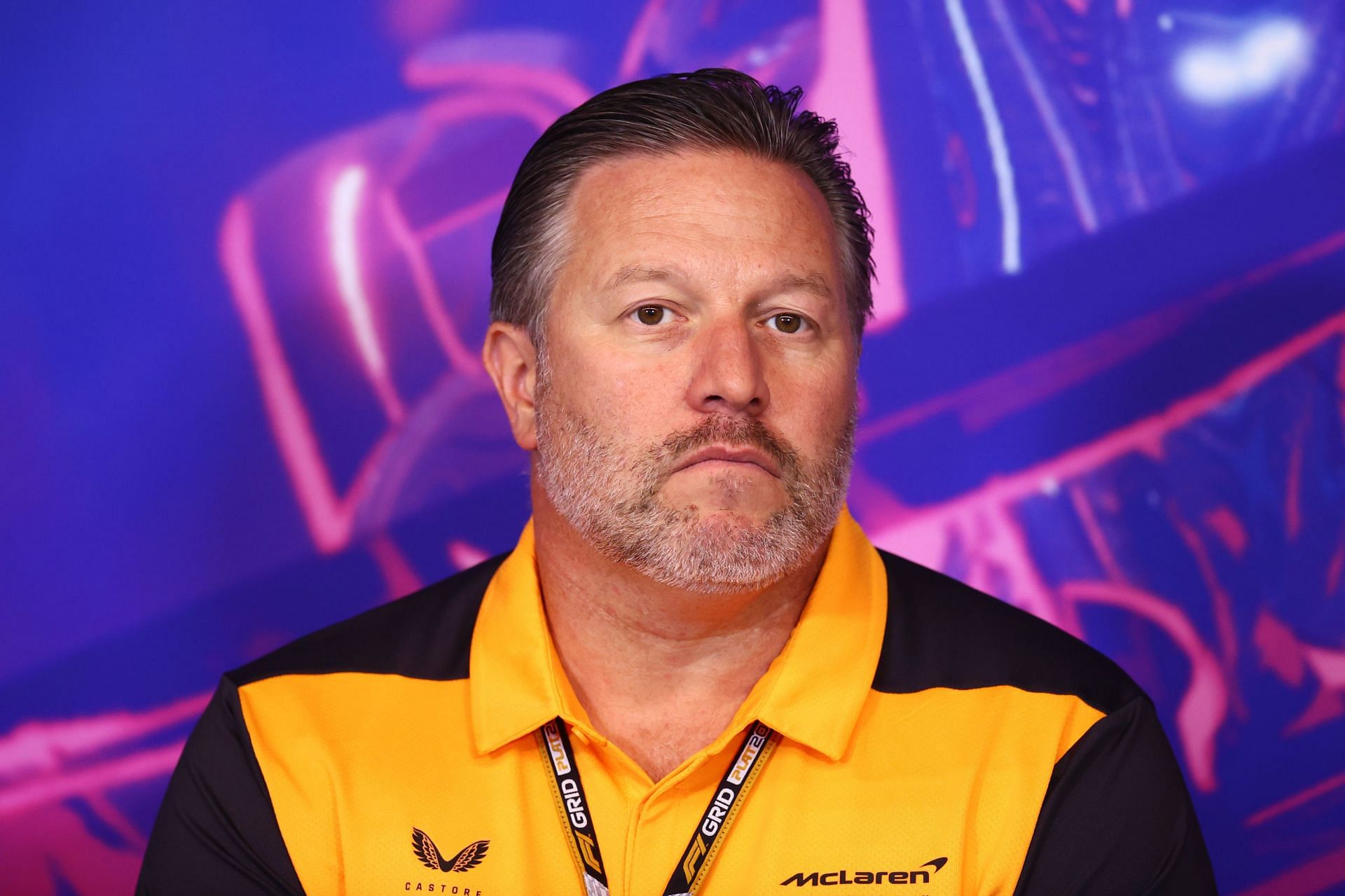 McLaren chief executive officer Zak Brown looks on in the Team Principals&#039; Press Conference before final practice ahead of the F1 Grand Prix of Canada at Circuit Gilles Villeneuve on June 18, 2022, in Montreal, Quebec. (Photo by Dan Istitene/Getty Images)