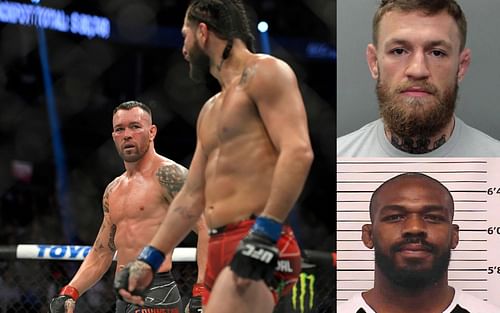 Colby Covington and Jorge Masvidal (left), Conor McGregor (top right), Jon Jones (bottom right) [Images courtesy of nbcnews.com & mmamania.com]