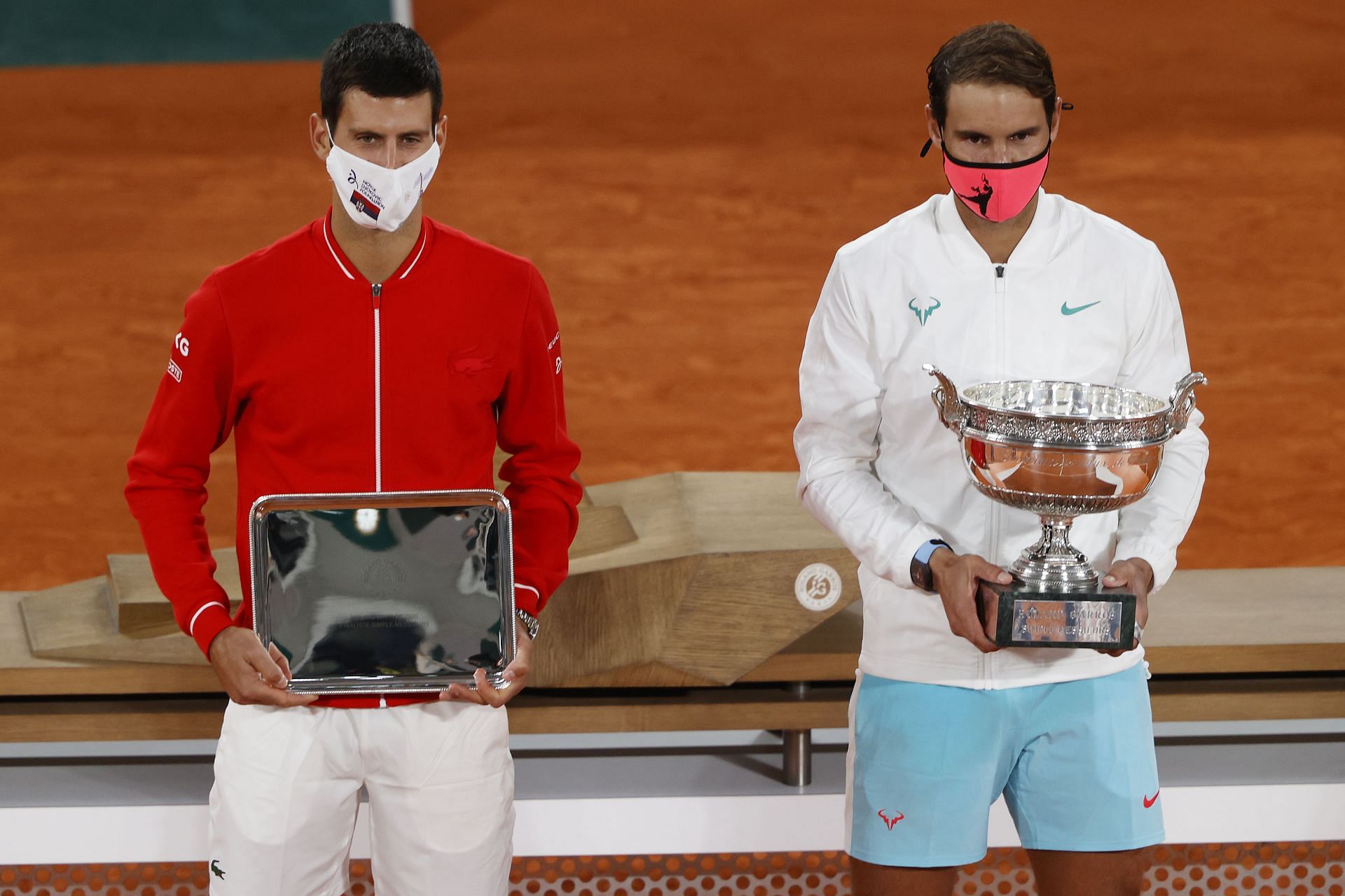 Novak Djokovic (L) and Rafael Nadal at the 2020 French Open.