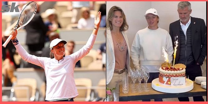 Watch: Iga Swiatek celebrates 21st birthday at the French Open with tournament director Amelie Mauresmo