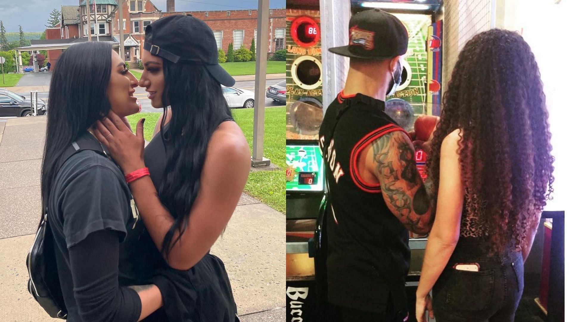 Sonya Deville with her girlfriend (left) and Ricochet with Samantha Irvin (right)