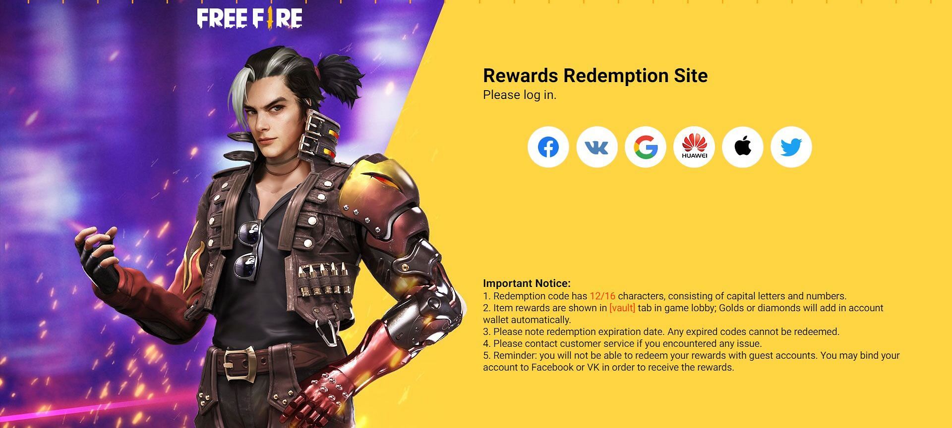 Sign in to use the redeem codes (Image via Garena)