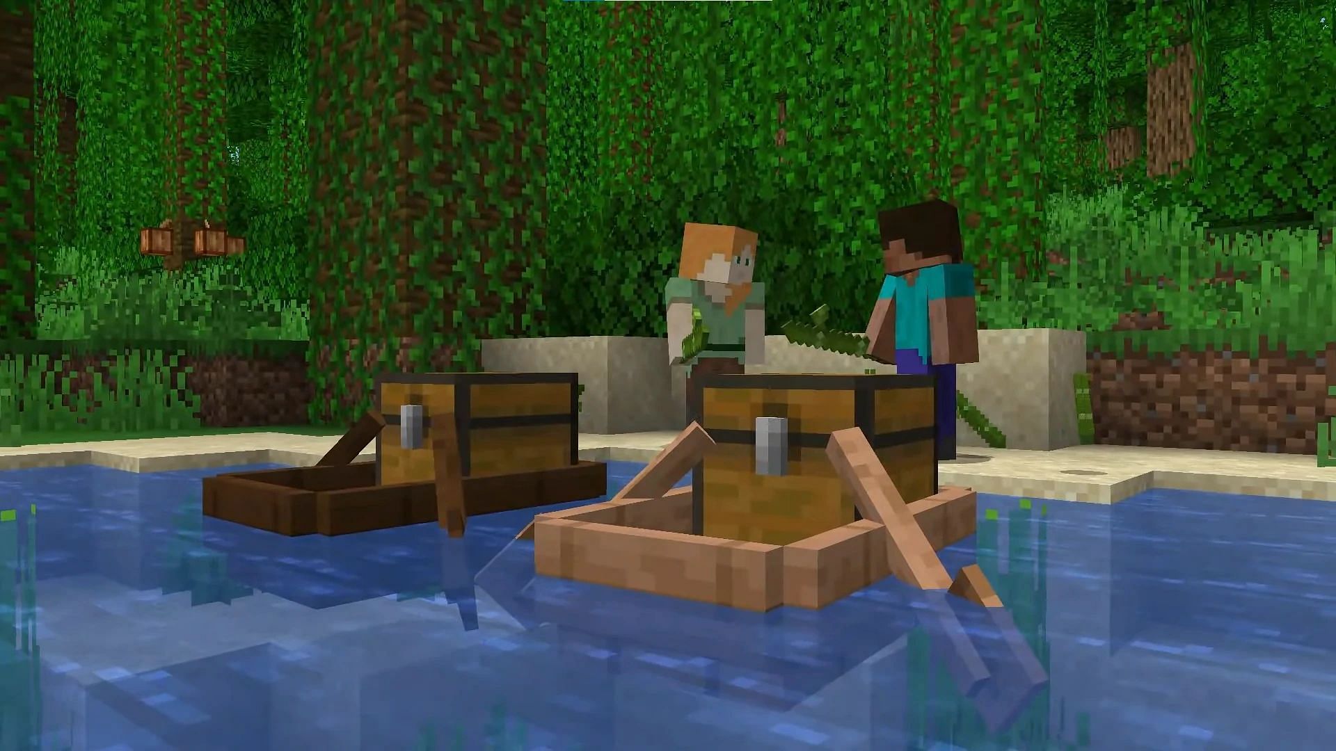 Steve and Alex explore in Minecraft 1.19 (Image via Mojang)
