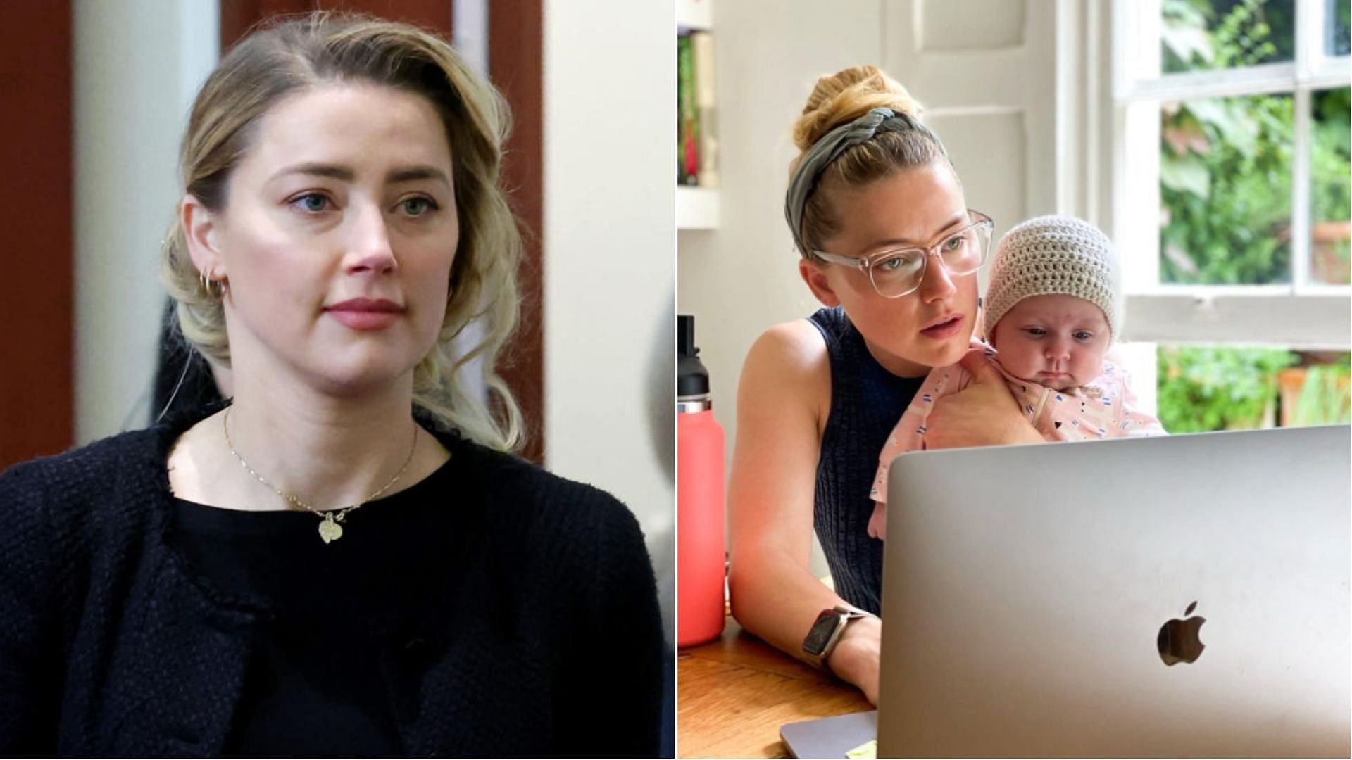 Amber Heard welcomed her daughter Oonagh Paige Heard on April 8, 2021. (Image via Getty Images/Michael Reynolds, Instagram/amberheard)