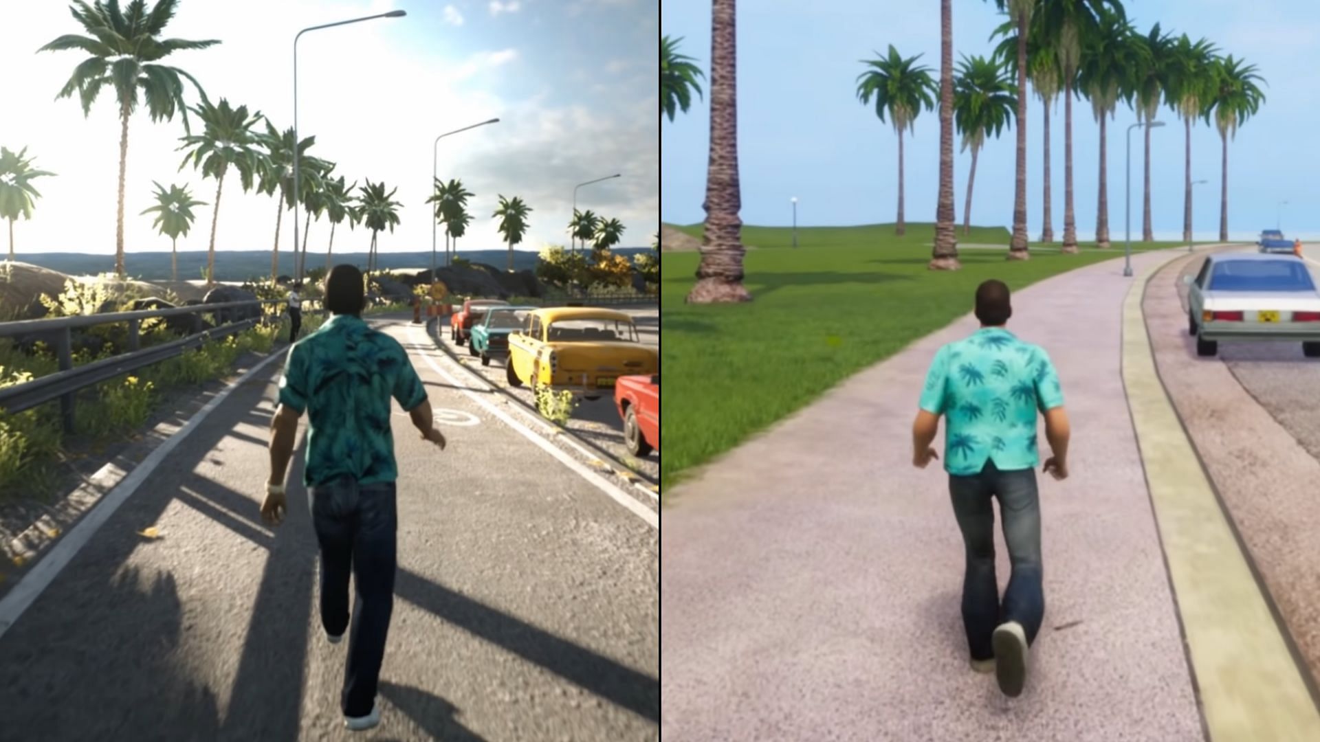 Fanmade Unreal Engine 5 trailer versus the recent 2021 remaster (Image via TeaserPlay, Rockstar Games)