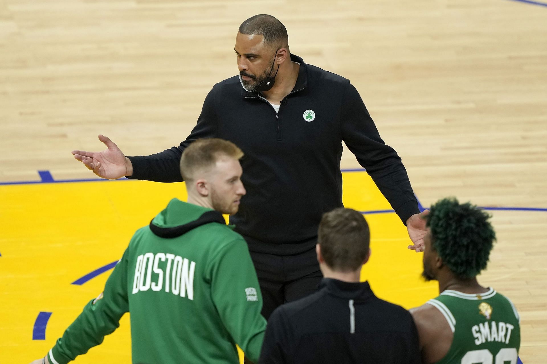Head Coach Ime Udoka of the Boston Celtics looks on during the second quarter.