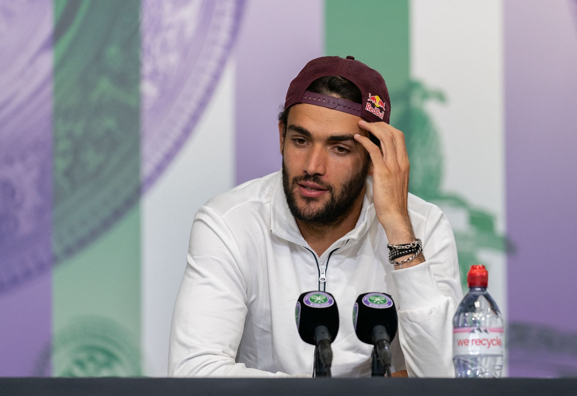 Matteo Berrettini at a press conference in the 2021 Wimbledon.