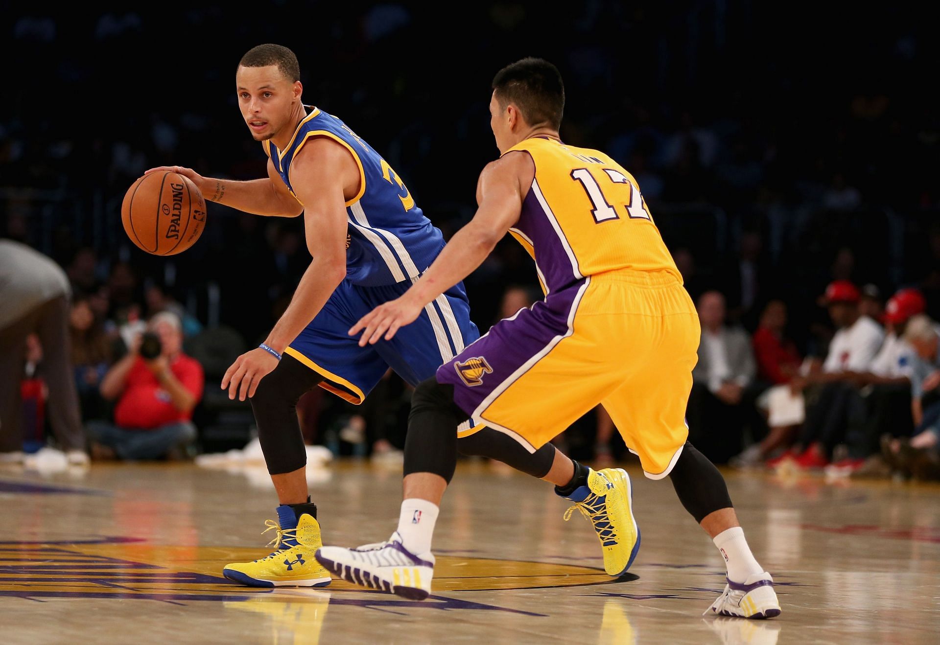 Steph Curry of the Golden State Warriors and Jeremy Lin of the LA Lakers