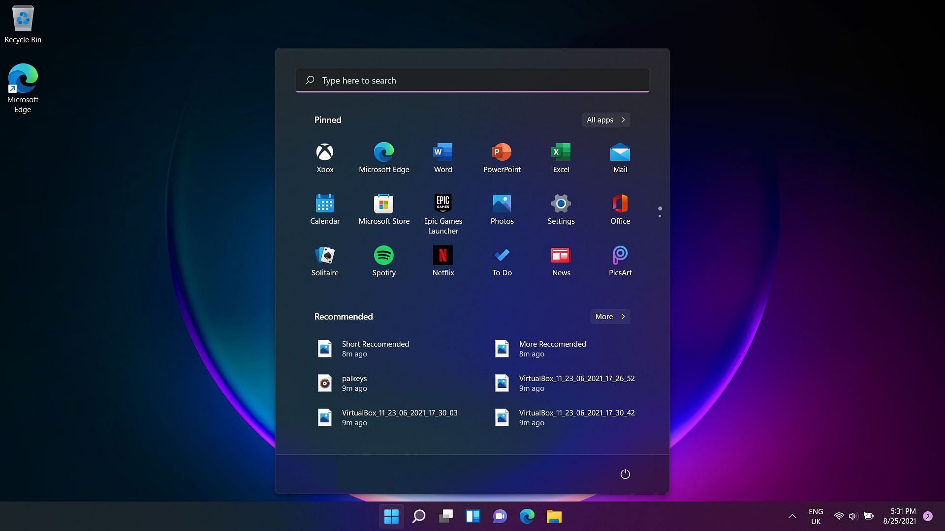 The Windows 11 start menu (Image via Sportskeeda)