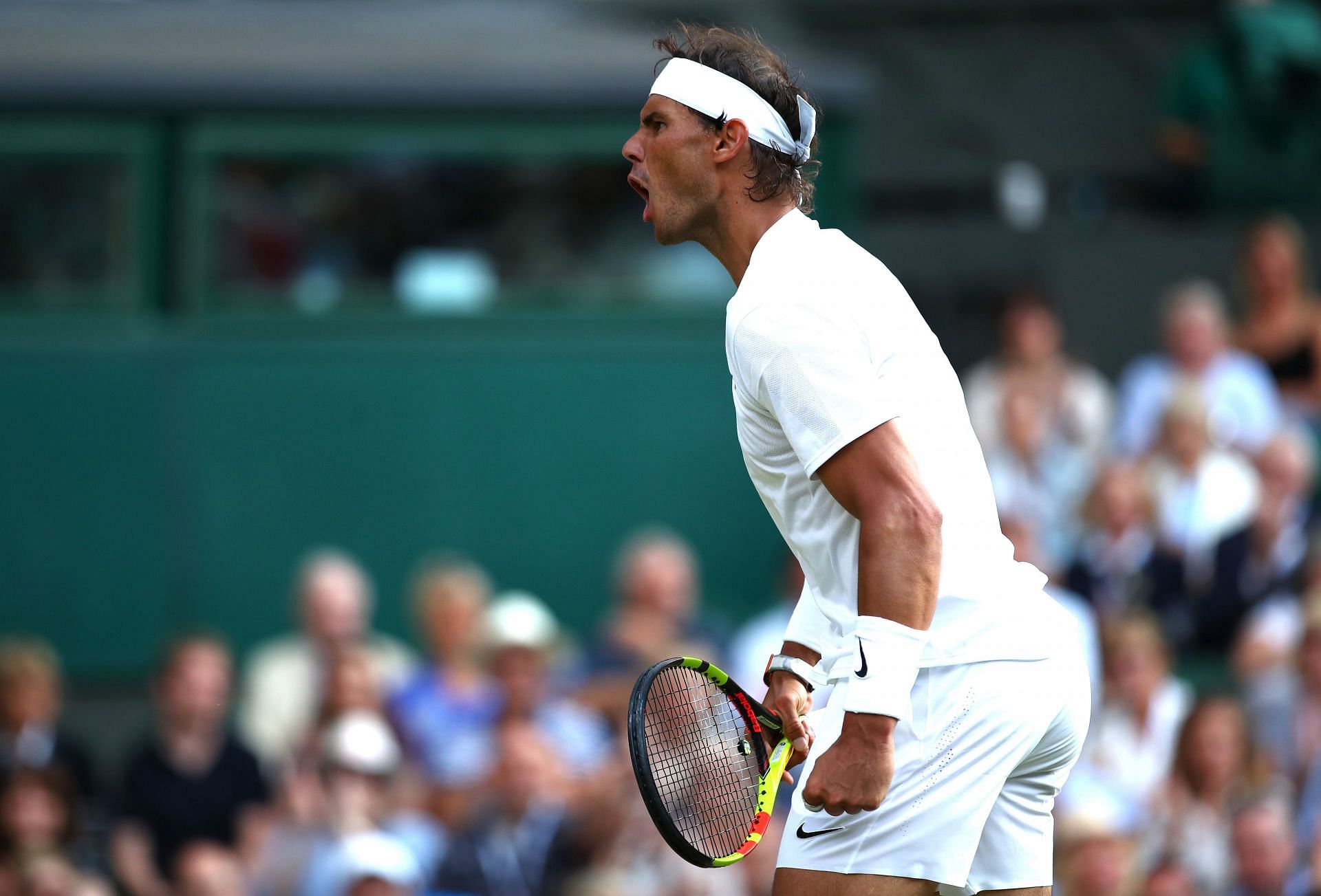 Rafael Nadal during his 2019 Wimbledon semifinal against eight-time champion Roger Federer