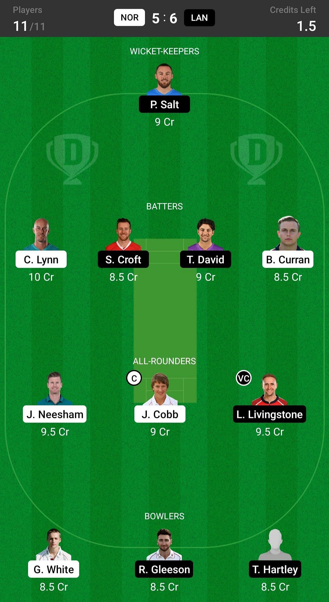 NOR vs LAN Dream11 Fantasy suggestion #2