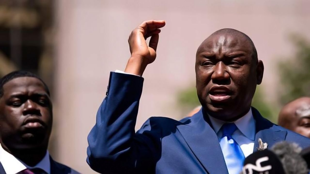 Ben Crump after George Floyd sentencing outside Hennepin County Government Center (Image via Getty)