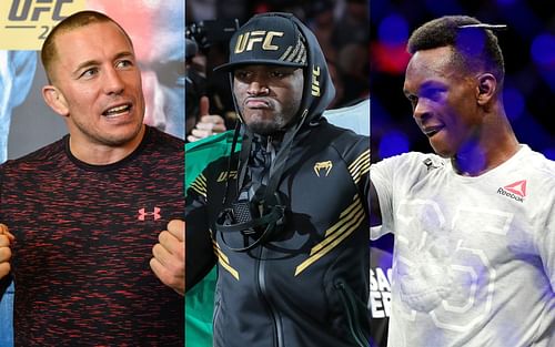 Georges St-Pierre (left); Kamaru Usman (center); Israel Adesanya (right)