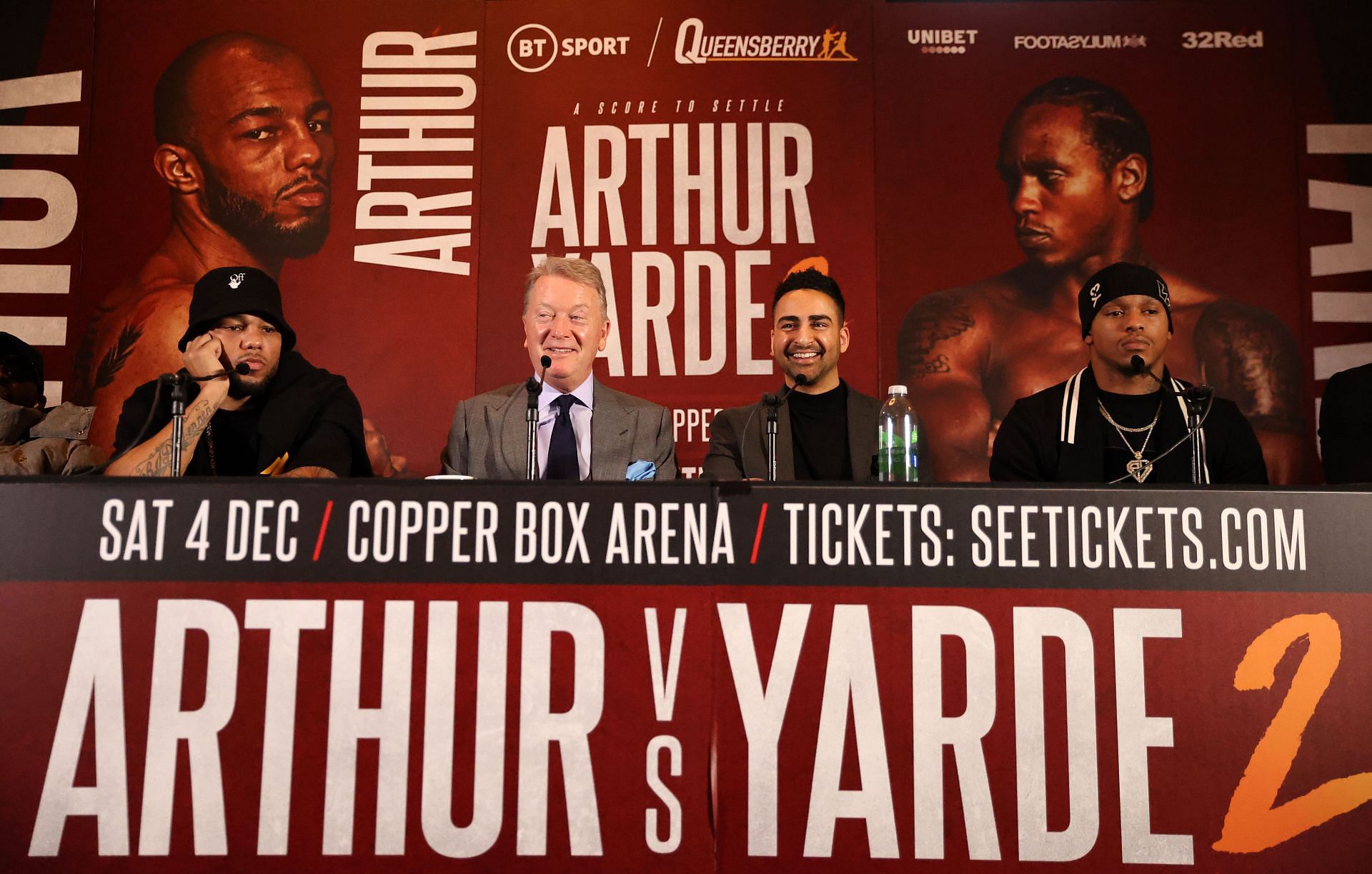 Lyndon Arthur (far left) and Anthony Yarde (far right) during a press conference for their second fight.