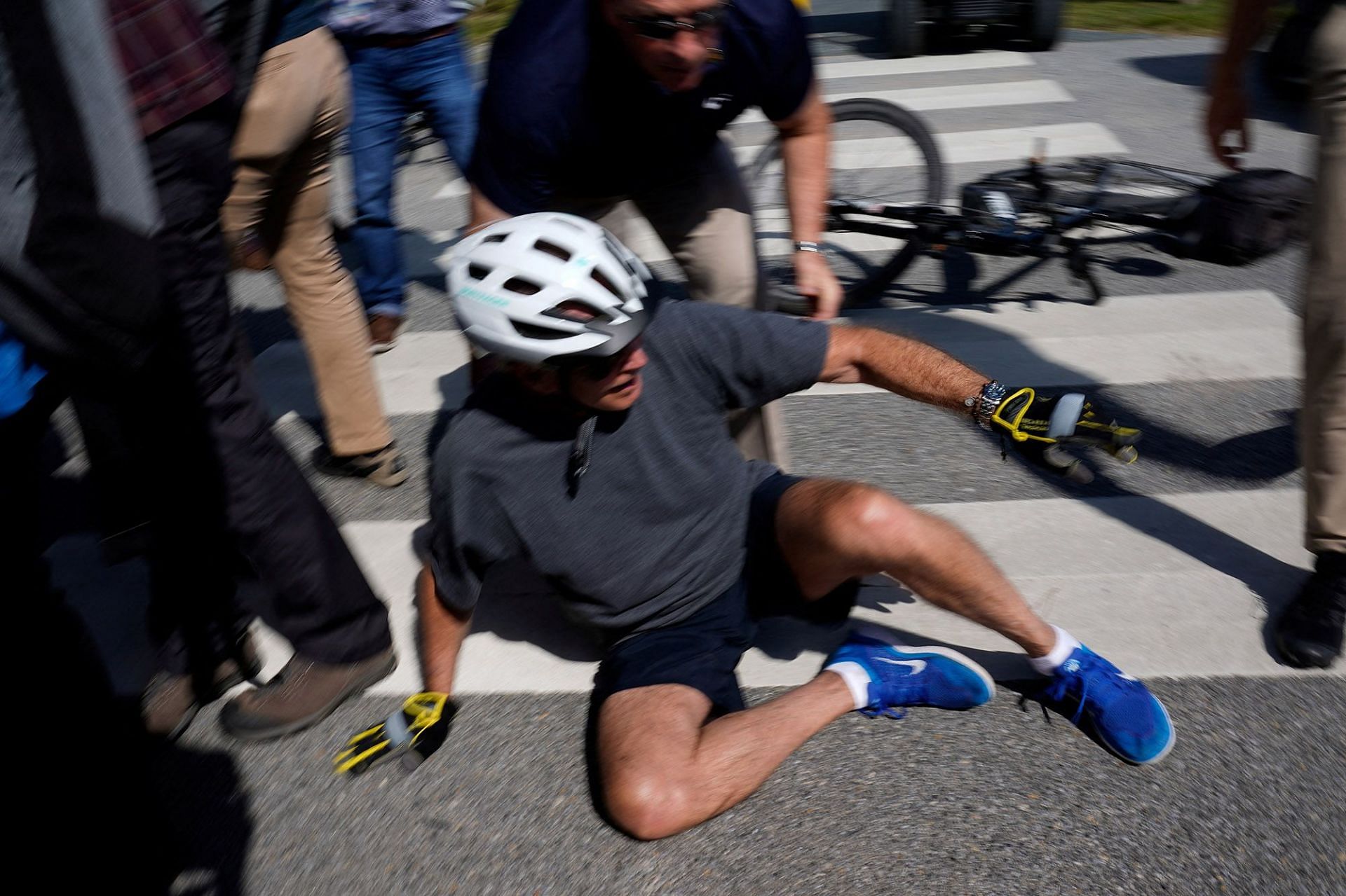 President Biden after falling off his bicycle. Source: Reuters