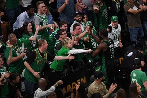 Jaylen Brown with Boston Celtics fans