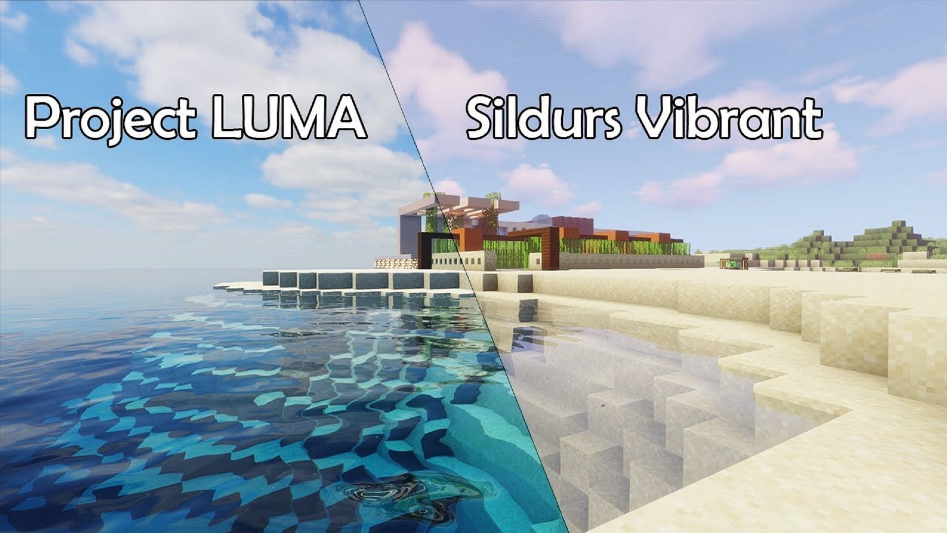 A comparison between ProjectLUMA and Sildur&#039;s Vibrant Shaders (Image via AW Gaming/YouTube)