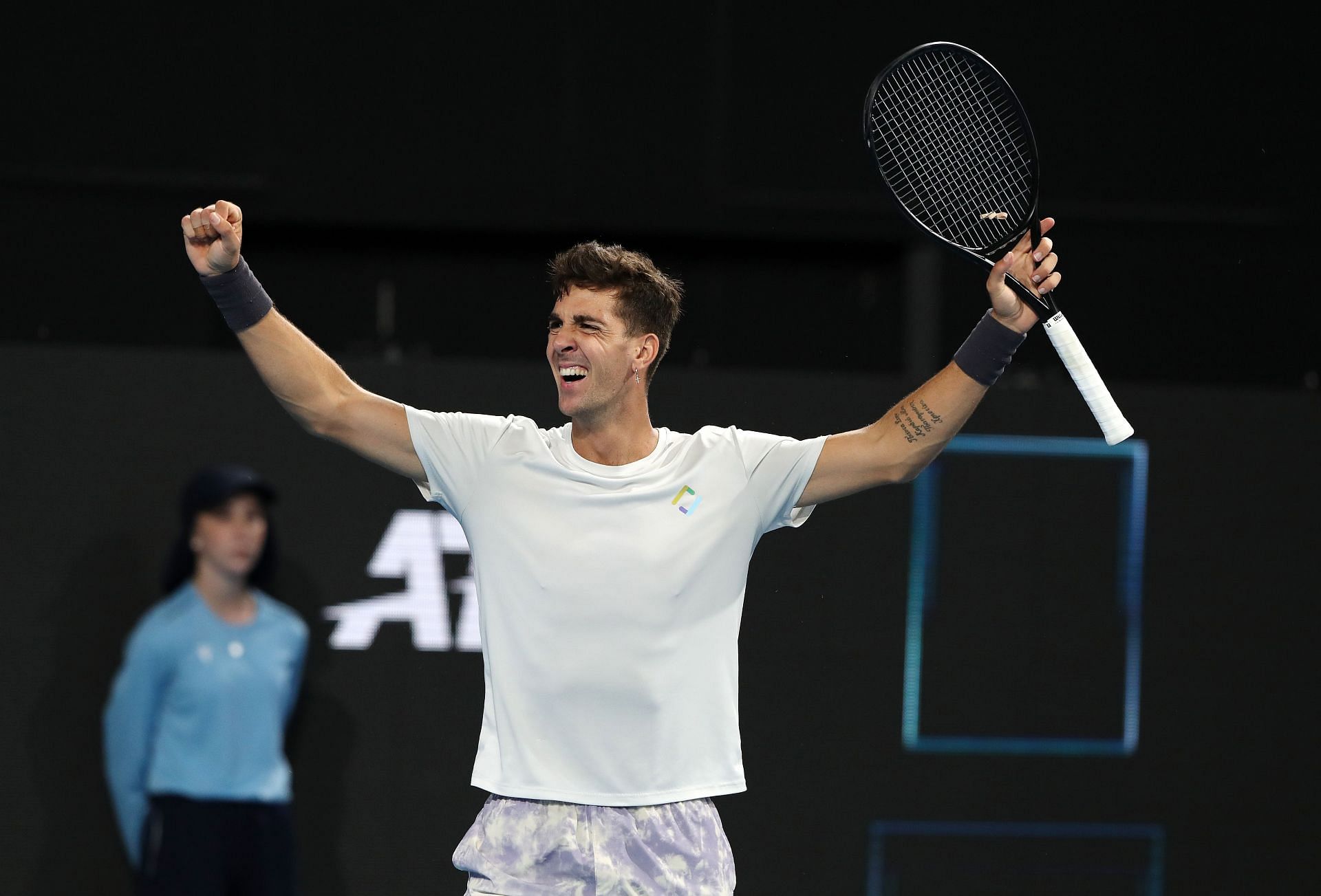 Thanasi Kokkinakis in action at the 2022 Adelaide International tennis tournament