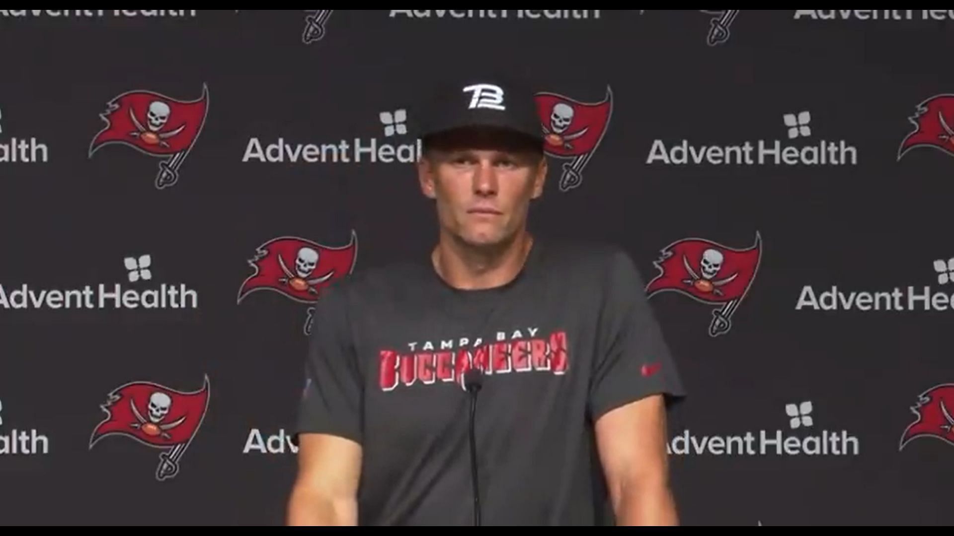 The 44-year-old at the podium for the first time this offseason