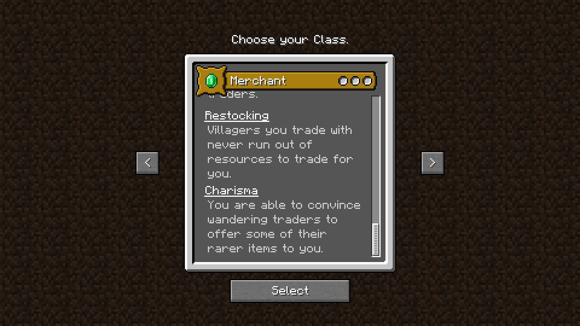 Selecting a class (Image via Minecraft)