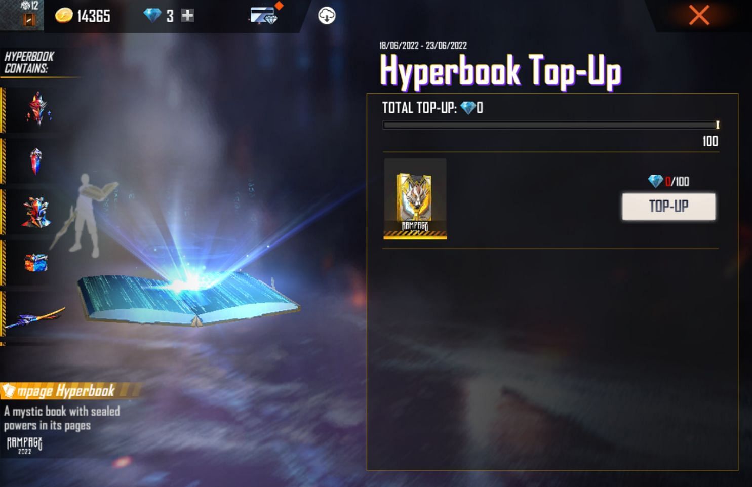 The Hyperbook Top Up is available in Free Fire MAX till 23 June (Image via Garena)