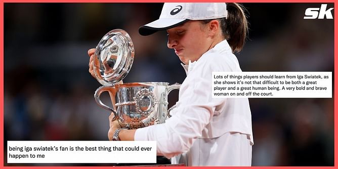 "She shows it’s not that difficult to be both a great player and a great human being; A bold and brave woman on and off the court" - Tennis fans react to Iga Swiatek's French Open triumph