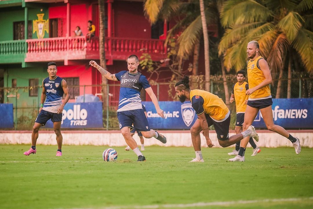 Chennaiyin FC players during a training session in the previous edition of the ISL (Image Courtesy: Chennaiyin FC Instagram)