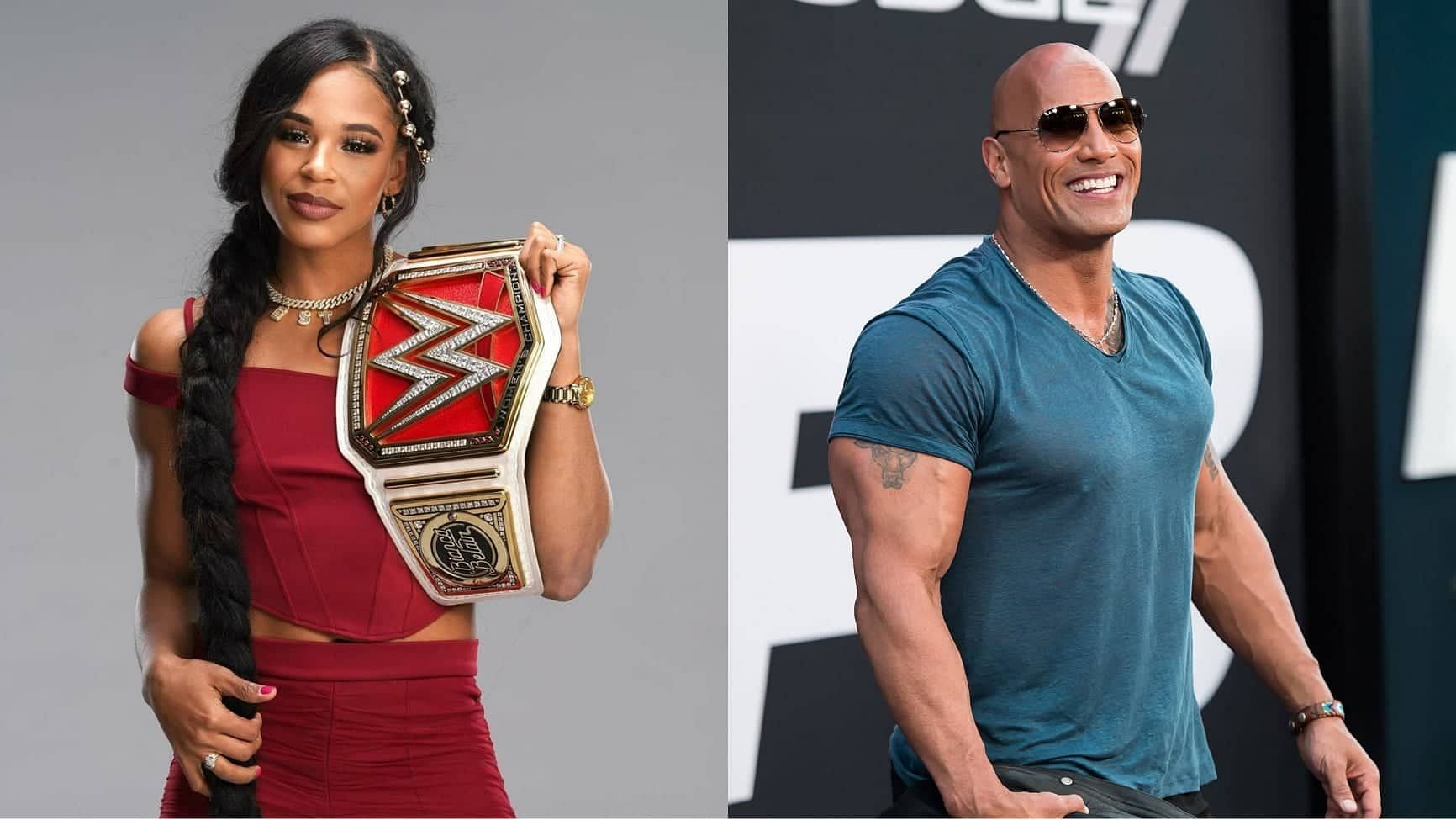 Bianca Belair (L) and The Rock (R)