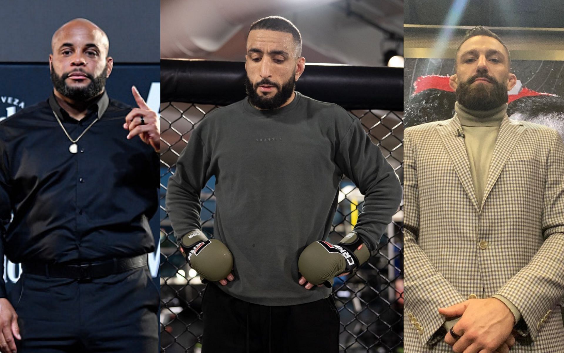 (L-R) Daniel Cormier, Belal Muhammad, and Michael Chiesa [Images courtesy @bulyb170 and @mikemav22 on Instagram]