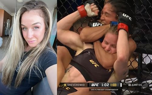 Vanessa Demopoulos (left), Taila Santos vs. Valentina Shevchenko (right) [Images courtesy @lilmonsterdemo and @ufc on Instagram]