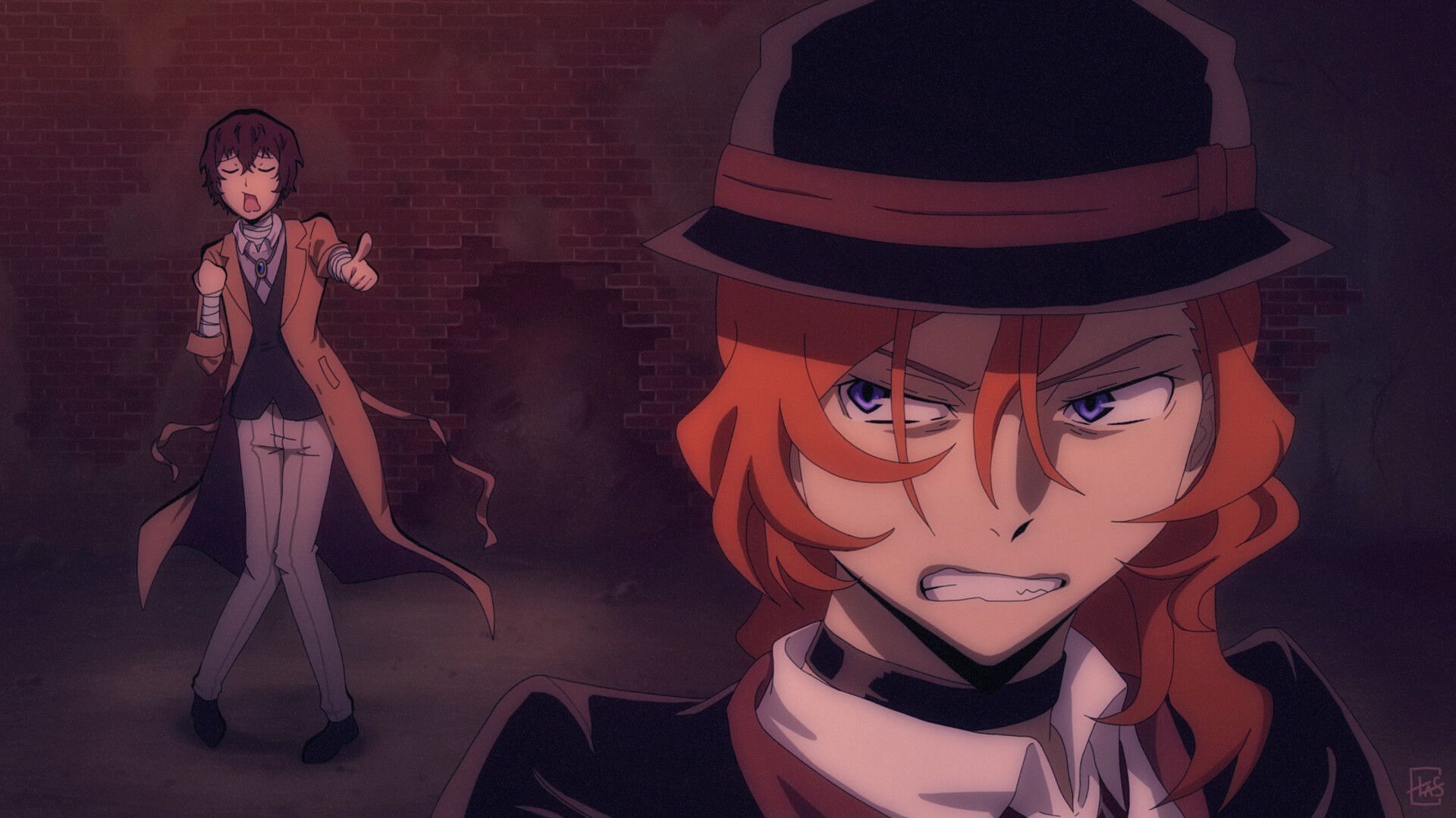 Dazai (left) and Chuya (right) as seen in the mainline series (Image via Kafka Asagiri, Sango Harukawa/Kadokawa, Yen Press, Bungo Stray Dogs)