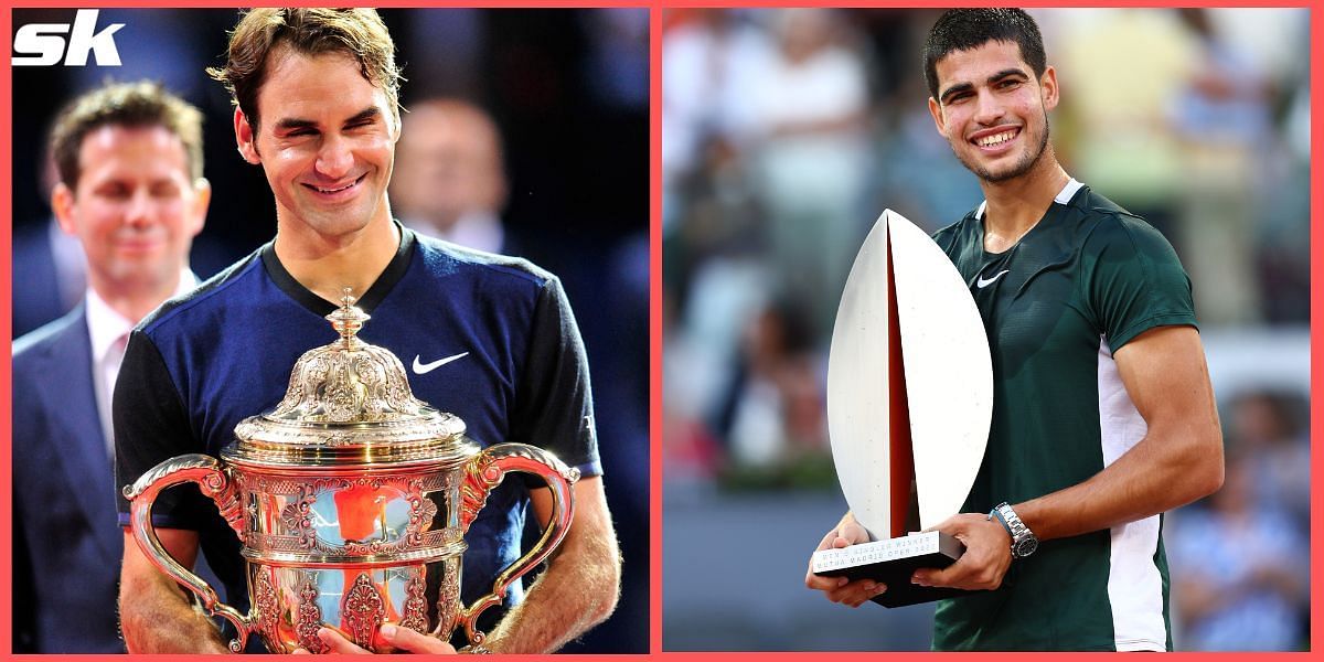 Roger Federer (R) and Carlos Alcaraz will feature at the Swiss Indoors in Basel