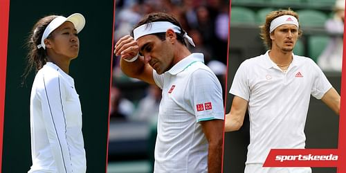 From L-R: Naomi Osaka, Roger Federer and Alexander Zverev.