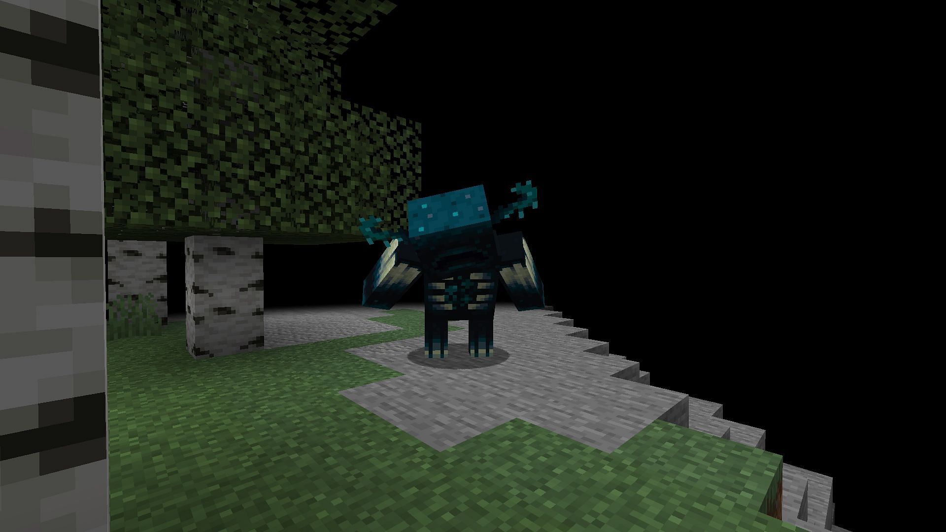 The warden, Minecraft 1.19&#039;s newest boss mob, roaring at a player (Image via Minecraft)